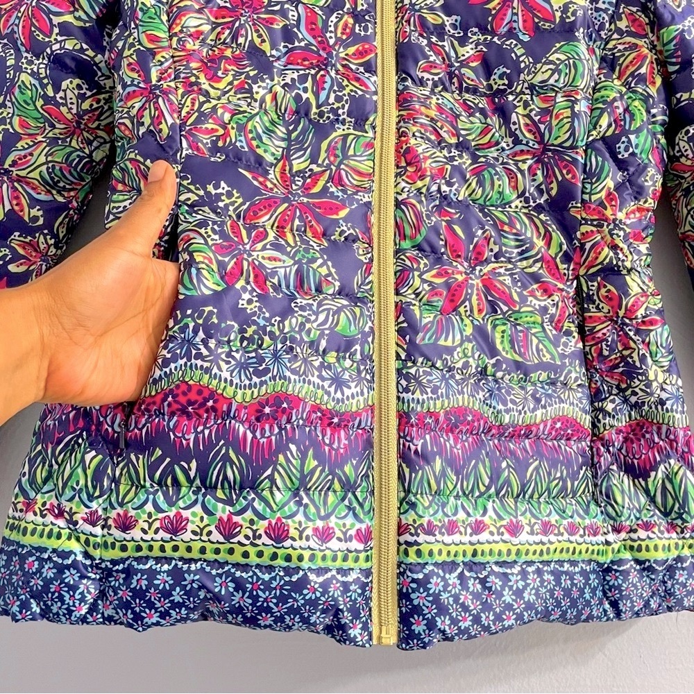 Lilly Pulitzer Lilah reversible quilted down zip jacket XXS collarless gorpcore - Picture 3 of 16
